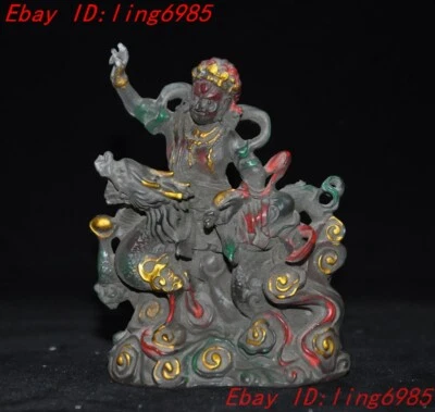 4.2" Tíbet Antiguo Vidrio Pintado Dragón Riqueza Amarillo Jambhala Buda Estatua Foto 1 de 4