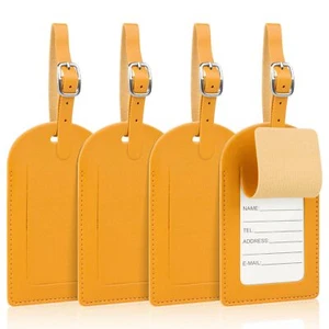 4 Pack Leather Luggage Tags with Privacy Cover Travel Bag Baggage Tags - Picture 1 of 6