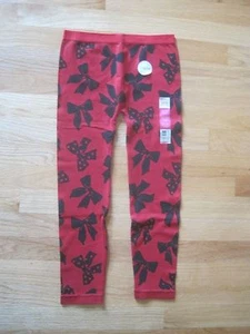Girl BLACK BOWS red ribbed stretch leggings pants NWT 7 8 9 10 XMAS HOLIDAY - Picture 1 of 4