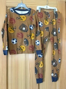 New Carter's Football Pajama Set Long sleeve long pants Snug Boys Brown - Picture 1 of 1