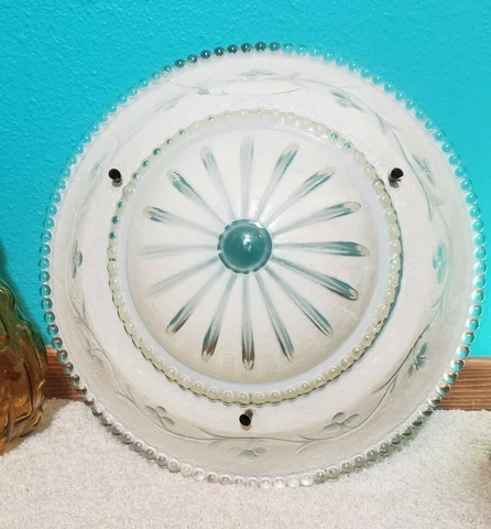 1920s Bowl Light Shade Ceiling Fixture Frosted ivory Art Deco Pressed Glass 12.5 Cover