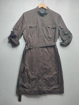 TAHARI Arthur S Levine Dress Womens 14 Brown Cloth Belt Pocket Snap Front - Image 1 of 4
