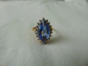 Anillo vintage azul corte marqués piedras cristalinas talla 8,5 - Imagen 1 de 4