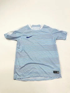 Nike Shirt Youth Boys Medium Blue White Striped Dri-Fit Crew Neck Football - Picture 1 of 7
