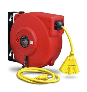 Conector retráctil de 3 salidas/triple grifo ReelWorks 40' pies cable de extensión carrete - Imagen 1 de 5