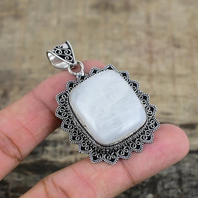 Pietra Lunare Arcobaleno Gemma 925 Argento Sterling Gioielli Mano Ciondolo Per - Immagine 1 di 4