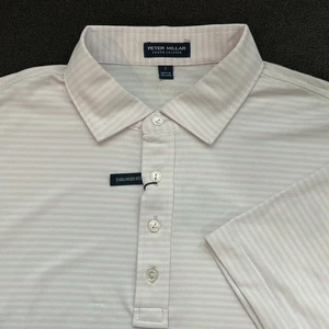 Peter Millar Mood Striped Performance Mesh Polo Men L Light Pink Crown Crafted - Bild 1 von 8