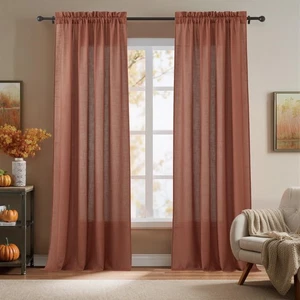 Tende in Terracotta Misto Lino Tende Autunnali Semi Trasparente Filtro Luce Privac... - Foto 1 di 8