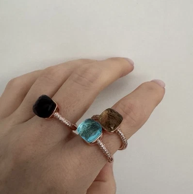 Anillo Pomellato Chapado en Oro Rosa con Cristal Azul. Talla 8 US. Hecho a mano en Italia. Foto 1 de 4