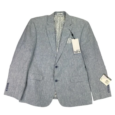 Bar III Hombres Calce Ajustado 100% Lino Traje Sólido Chaqueta Azul 42S Foto 1 de 4