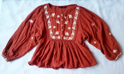 ZARA  Boho Folklore Hippie Bluse Tunika Gr.M im Ibiza- Style TOP - Bild 1 von 4