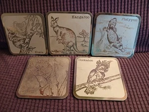 Australia Animals Set of 5 Coasters, Aussie Souvenir Coaster Set with Felt Backs - Picture 1 of 8