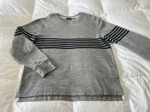 J.CREW | Men’s M | Rugby Shirt Gray Striped 100% Cotton Elbow Patches Sweatshirt - Picture 1 of 9
