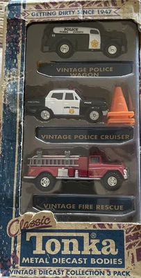 Classic Tonka Die Cast  1/64 3 Pak Vintage Fire Truck Police Cruiser & Wagon NIB - Image 1 of 2