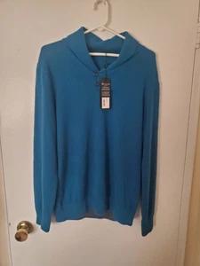 NEW Greyson Men's Medium 100% Cashmere Orca Teal Narragansett Shawl Sweater $458 - Picture 1 of 21