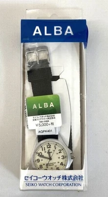 Orologio Uomo SEIKO ALBA AQPK401 Quarzo Giappone Analogico Bianco Nero Nylon ... - Immagine 1 di 4