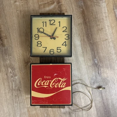 Vintage ENJOY COCA COLA Hanging Wall Clock Bar Sign Coke advertising - Image 1 of 4