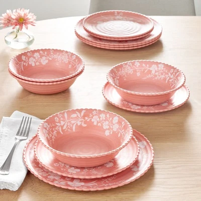 Pioneer Woman Daisy Melamine Dinnerware Set Floral Pink New 12 pieces - Image 1 of 4