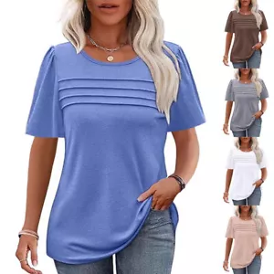 Ladies Summer Tops Short Sleeve Ruched Loose T-Shirt Casual Shirts Tee SIZE 6-22 - Picture 1 of 14