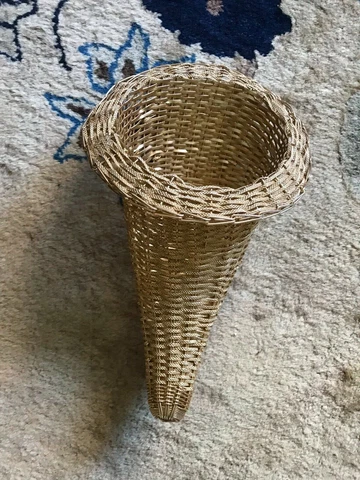 VTG 14K Gold toned Wire Weave Cornucopia Horn Of Plenty Basket Centerpiece Italy Cover
