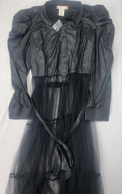 Cárdigan largo Flying Tomato para mujer negro imitación cuero look y malla NUEVO talla 1X Foto 1 de 4