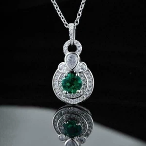 2Ct Round Lab-Created Green Diamond Womens Beauty Pendant  14K White Gold Plated - Picture 1 of 9