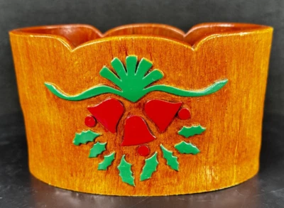 Campanas de pascua vintage FTDA imitación madera resina temática navideña usadas en excelente estado Foto 1 de 4