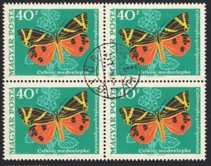BUTTERFLY * JERSEY TIGER MOTH * 1969 HUNGARY, Block of 4 - Picture 1 of 1
