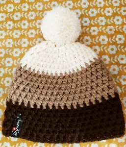 Handmade crochet beanie hat with pom pom, White/Beige Brown .AmanKay - Picture 1 of 4