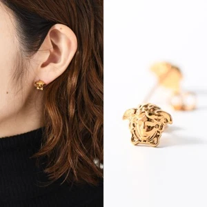 SALE VERSACE Pierced Earrings Small Stud Medusa Emblem Binaural Ears Gold NEW - Picture 1 of 7
