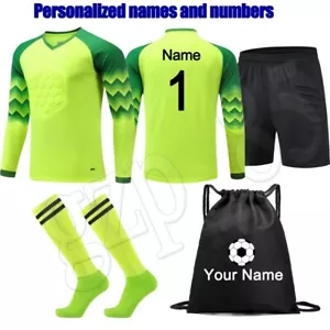 Football Kids Boys Girls Goalkeeper kits Shirt Shorts Padded Elbow Goalie Sets - Picture 1 of 22
