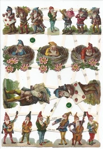 German SILVER GLITTER Vintage Style Scrap Die Cut - Colorful Gnomes EF7423G - Bild 1 von 1