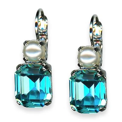 Mariana Earrings Power Of Love Coll. Gorgeous Aquamarine & Pearl Austrian Cry... - Image 1 of 3
