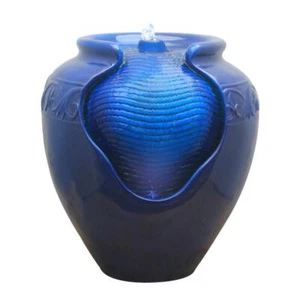 Peaktop Floor Fountain Urn Pot Outdoor Royal Blue Resin LED Lights Weatherproof - Picture 1 of 4