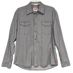 Wrangler Gray Indigo Pearl Snap Western Denim Shirt Mens Large Rodeo Cowboy - Picture 1 of 8