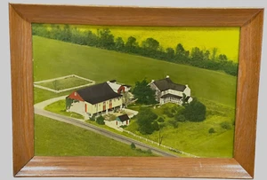 VTG Colorized Oil-Tint Photo Farmhouse State Aerial Farm Statistics Attrib 27x19 - Picture 1 of 12