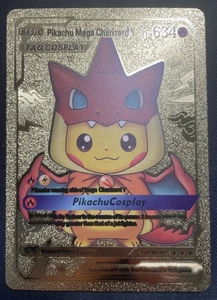 Pokemon Pikachu Mega Charizard Y Tag Cosplay Hp634 Gold Foil Fan Art Card #002 - Picture 1 of 2