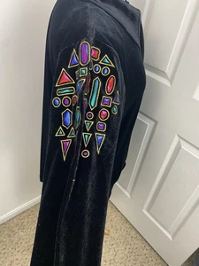Bob Mackie 1X Wearable Art Velour Black Zip Up Tunic Sweatshirt Long Sleeves - Picture 1 of 13