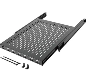 1U Sliding Rack Shelf,4-Post Vented Rack Mount Shelf,13.8In Deep with Adjustable - Photo 1/6