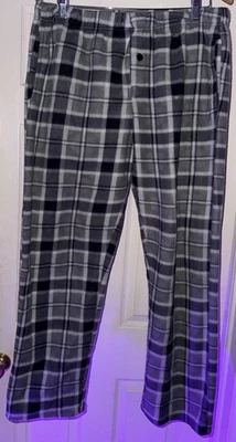 Sahara Club Lounge Pants Mens Large Gray Black Plaid Fleece Sleepwear Pockets - Image 1 of 3