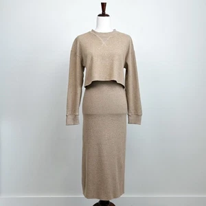 Zara Sweatshirt Midi Skirt Tan Soft Knit Matching Set - Picture 1 of 11