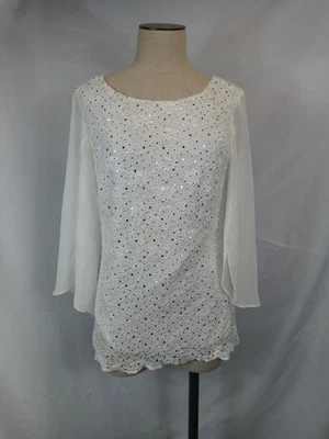 Blusa Top Connected Apparel Talla 8 Marfil Lentejuelas Encaje Manga Ángel Boda Invitada Foto 1 de 4