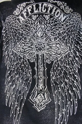 Women’s Affliction Hoodie X-Small Angel Wings Cross Goth Rhinestones XS 💎✨ - Image 1 of 4