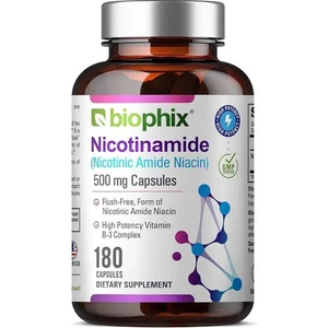 Biophix Nicotinamide Vitamin B-3 Flush-Free 500 mg 180 Caps - Picture 1 of 9