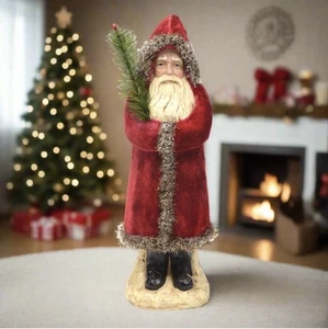 12" Primitive Belsnickle tiefroter Samt Weihnachtsmann Figur Pappmaché Dekor - Bild 1 von 8
