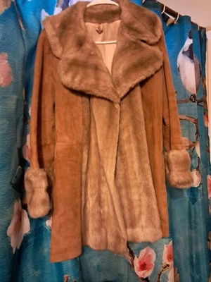 London Leathers by Lilli Ann Cream Suede Faux Fur Belted Coat 1960s Vintage - Image 1 of 4