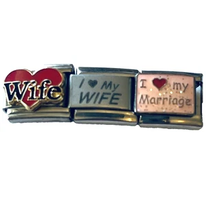 Love My Wife Italian Charm 9mm Stainless Steel Lot 3 Links I Love My Marriage - Picture 1 of 8