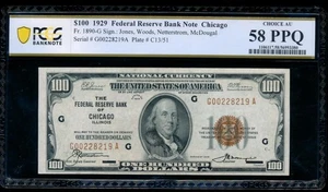 AC 1929 $100 FRBN Chicago PCGS 58 PPQ Fr 1890-G - Picture 1 of 2