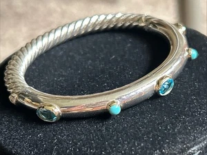 David Yurman Sterling Silver & 18K Yellow Gold Topaz & Turquoise Cable Bracelet! - Picture 1 of 15