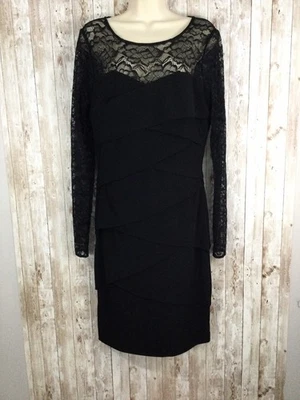 Vestido justo de renda White House Black Market tamanho 10 preto com zíper nas costas em camadas - Imagem 1 de 4